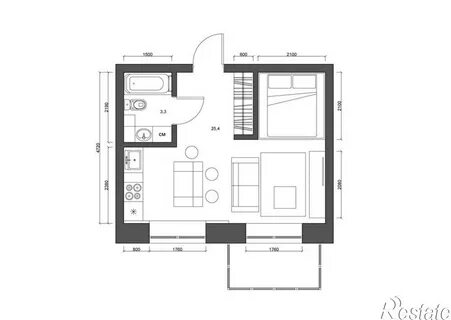 план квартиры-студии 20 кв метров