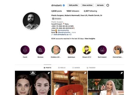 компьютер с открытым instagram на странице пластической хирургии