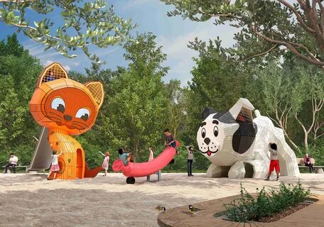 концепт-арт детского парка с персонажами советских мультфильмов