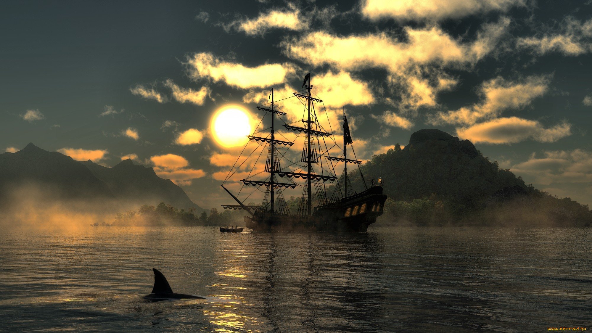 пиратский корабль на море