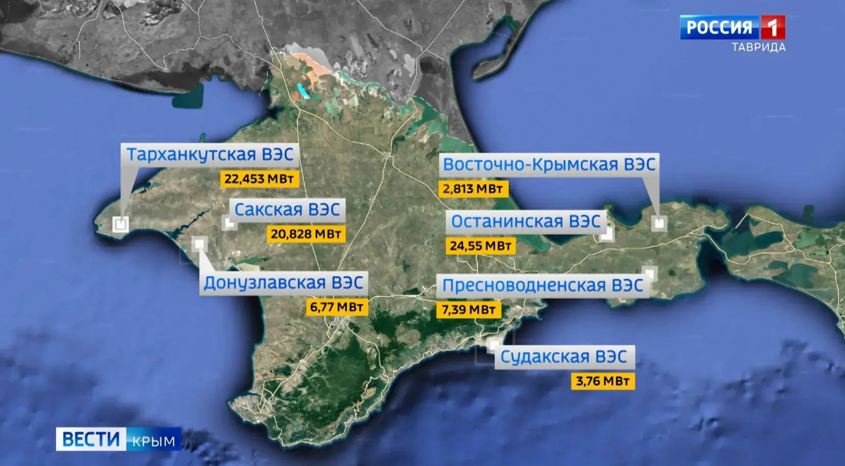 Карта энергомоста и теплоэлектростанций Симферополя