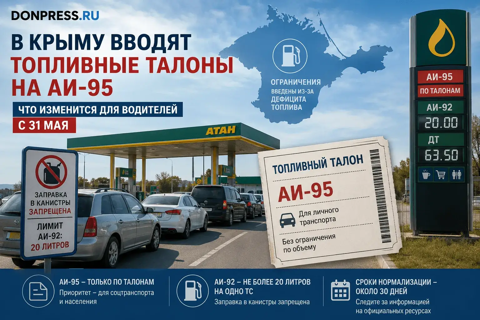 очередь на АЗС Крым талоны QR-коды лимит 20 литров