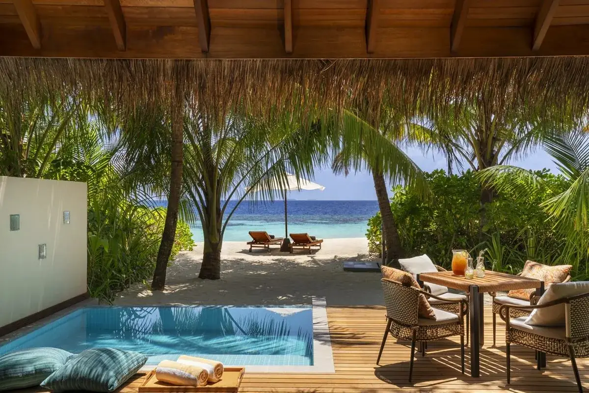 Huvafen Fushi Maldives beach bungalow private pool