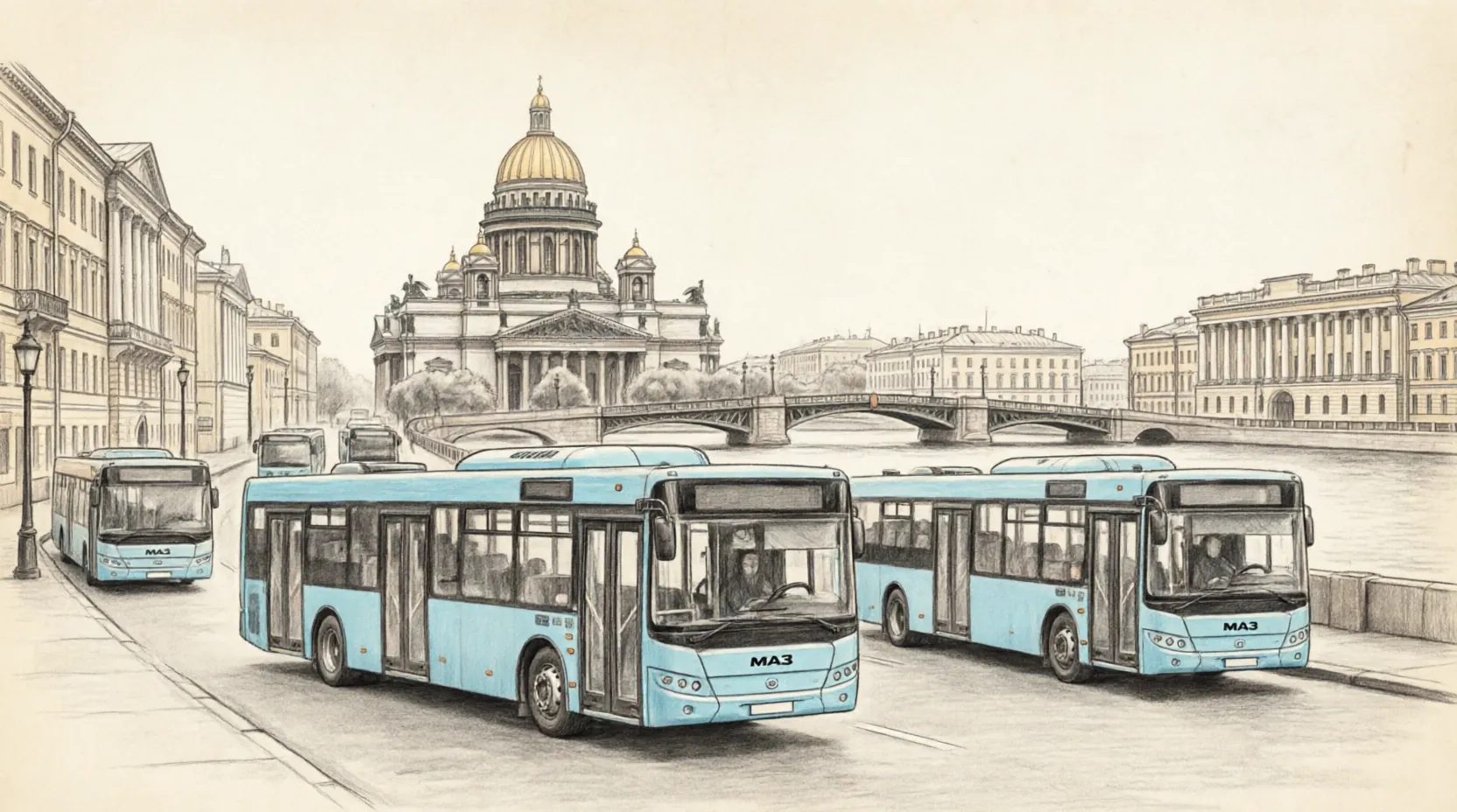 автобусы МАЗ Санкт-Петербург лазурные