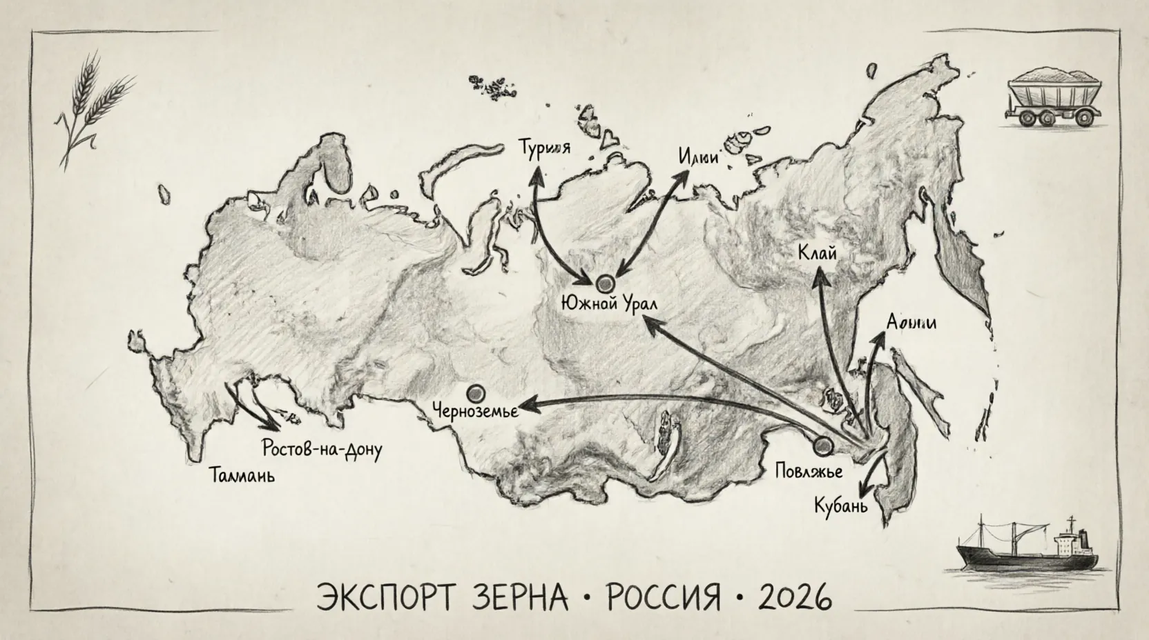 экспорт зерна Россия 2026 карта поставок