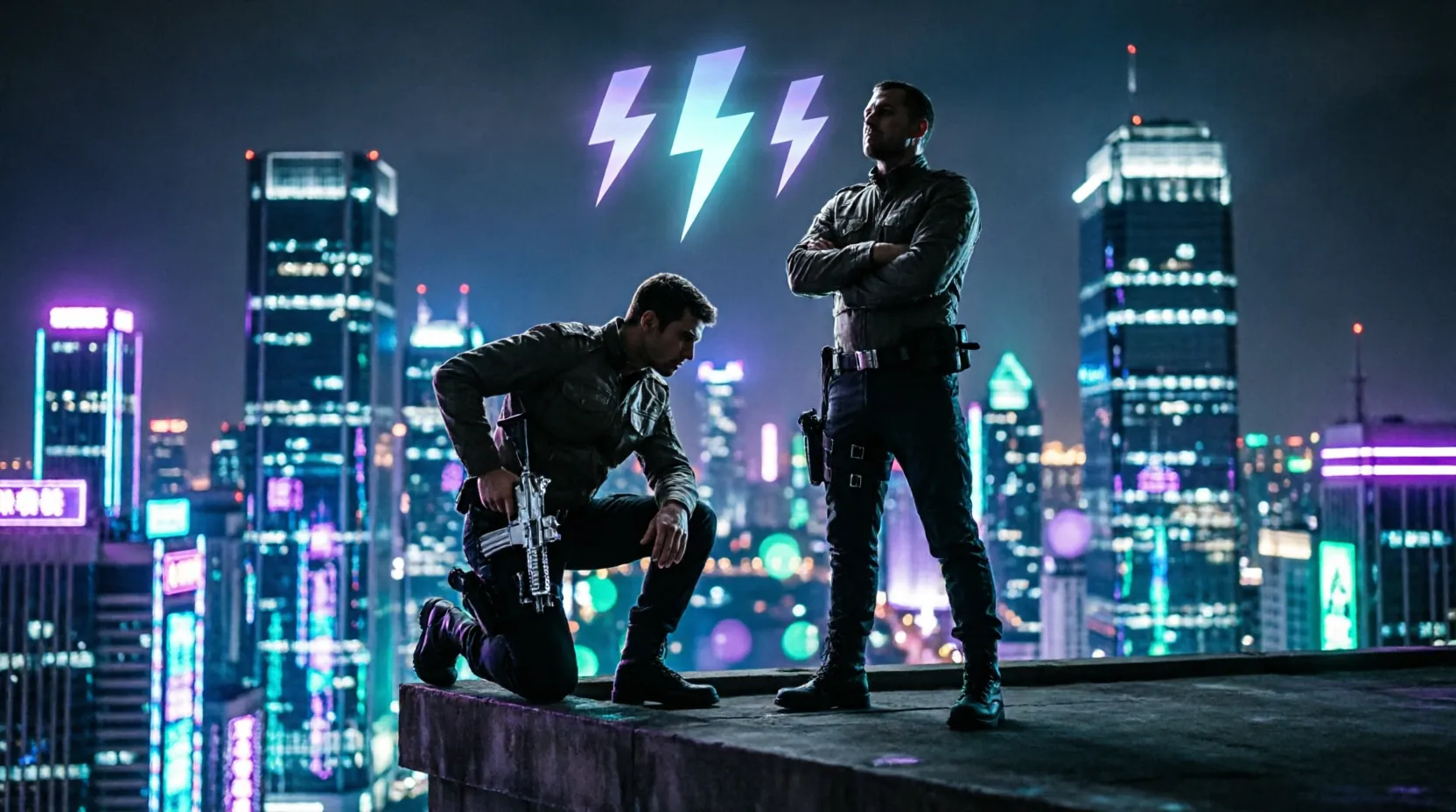 логотип Zenless Zone Zero и силуэты двух новых агентов на фоне города